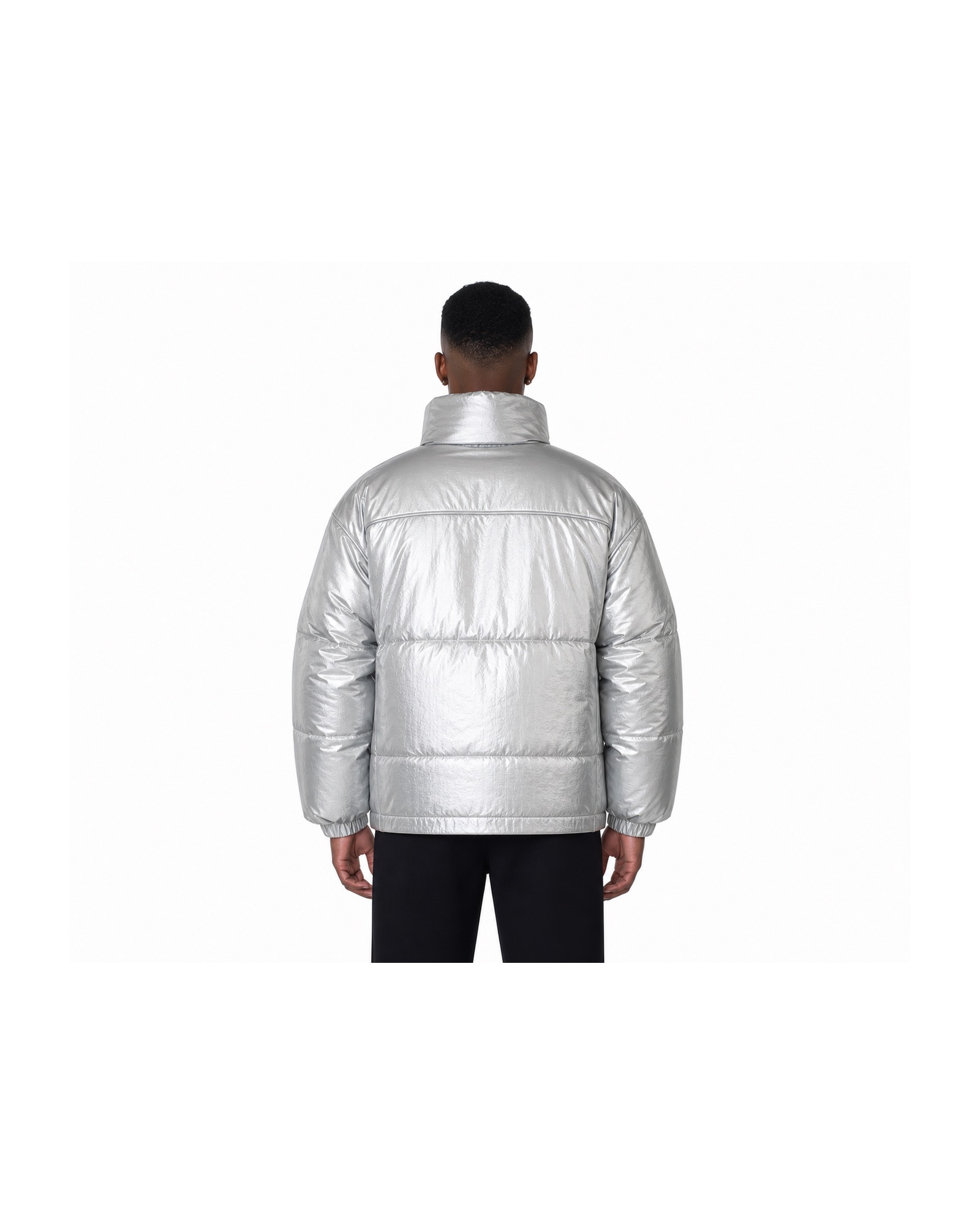 METRO Chrome Terminal Puffer Jacket back product view on a white background