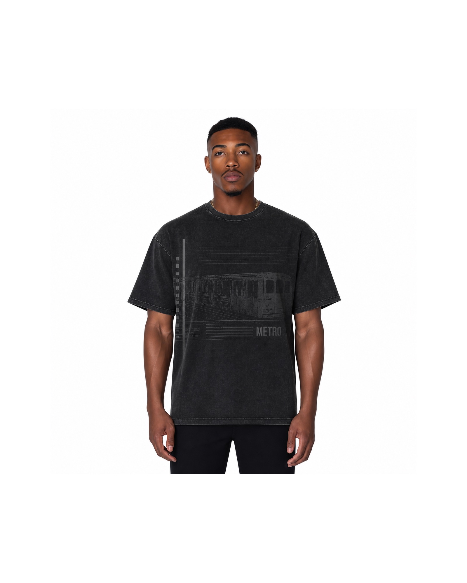 METRO Black Grid Oversized Tee front product view on a white background