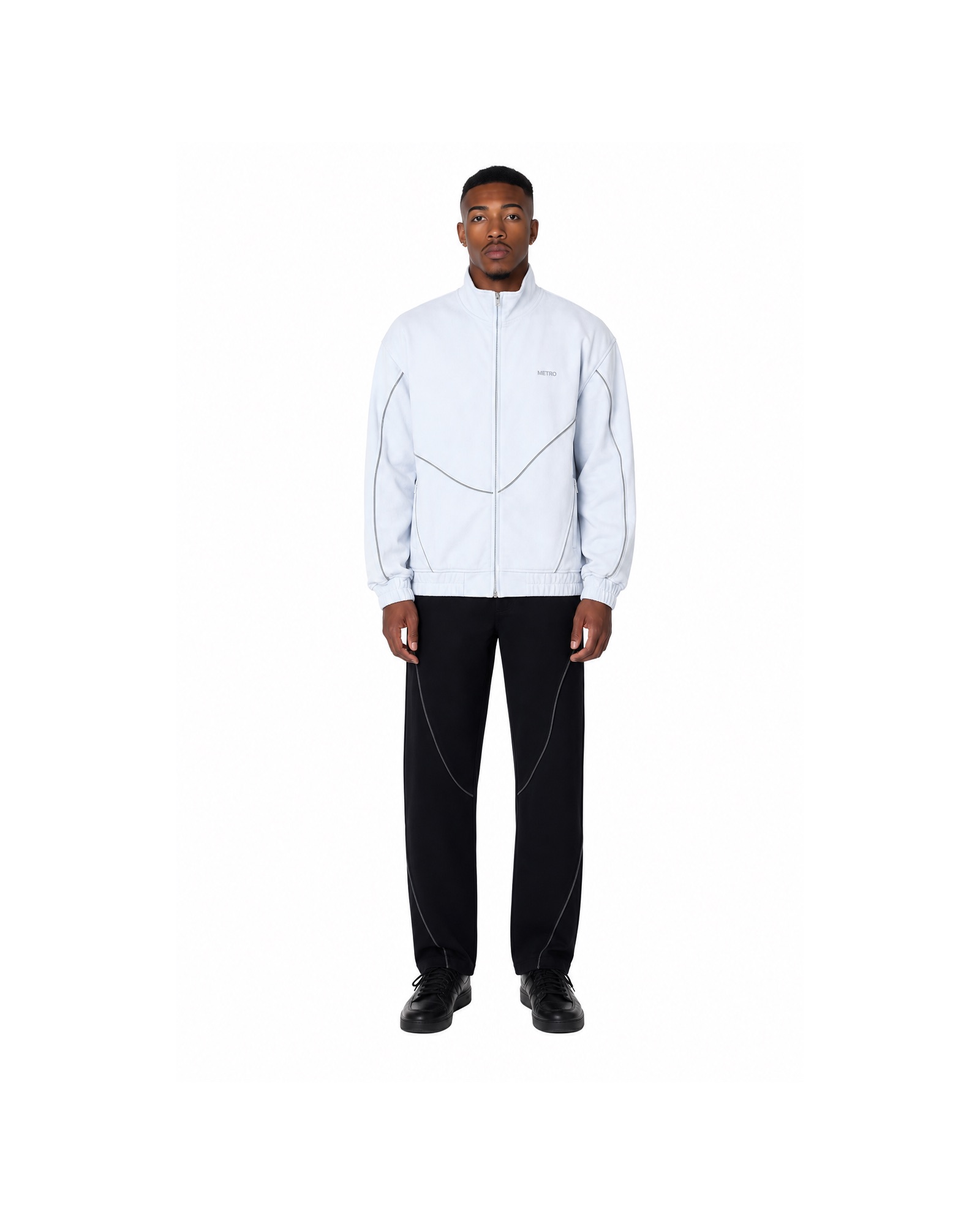 METRO White Vector Zip Jacket front product view on a white background
