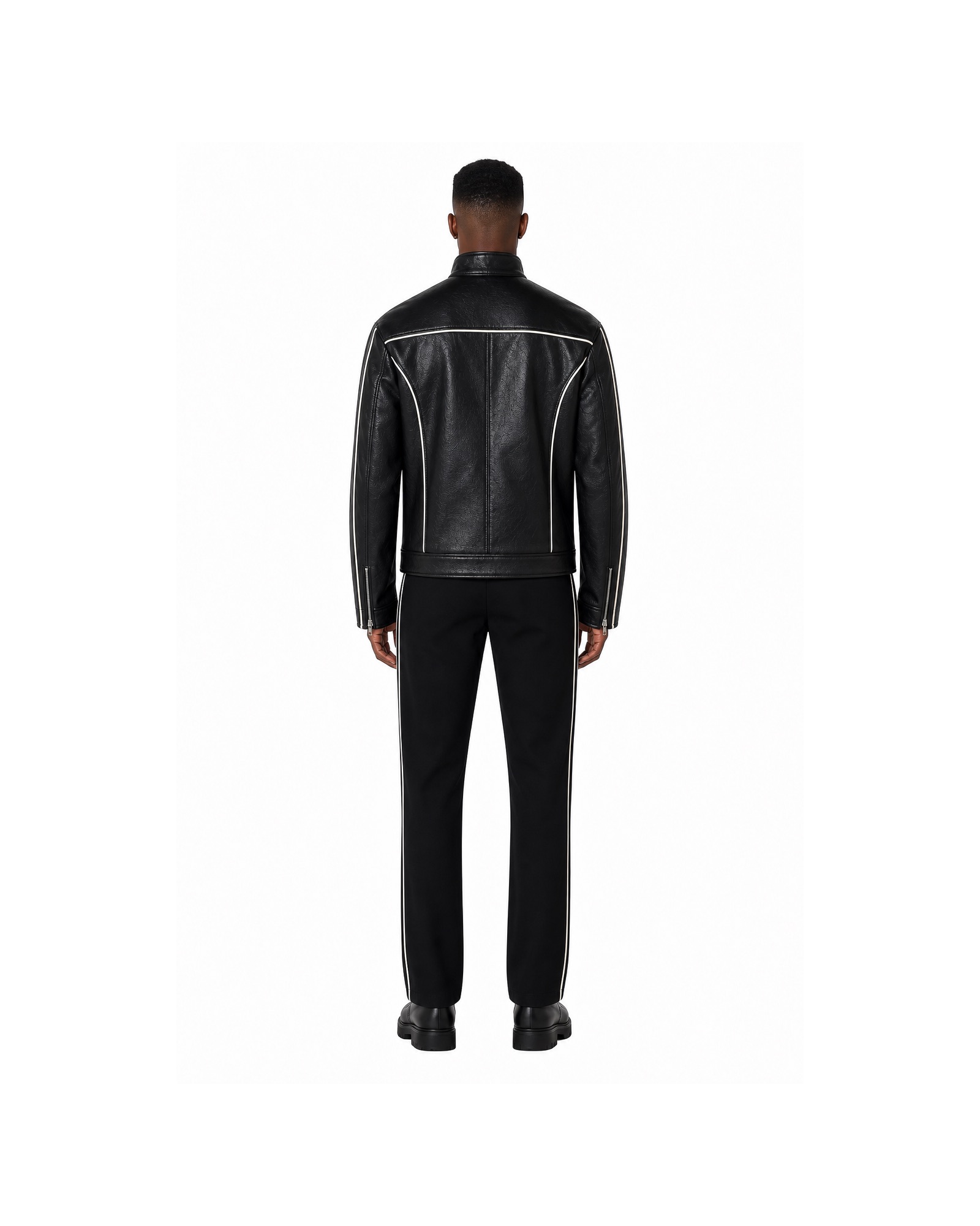 METRO Obsidian Vector Leather Jacket back product view on a white background