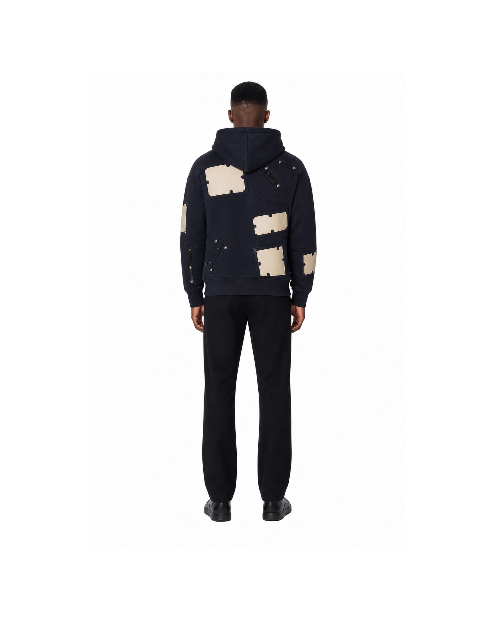 METRO Navy Cargo Patch Hoodie back product view on a white background