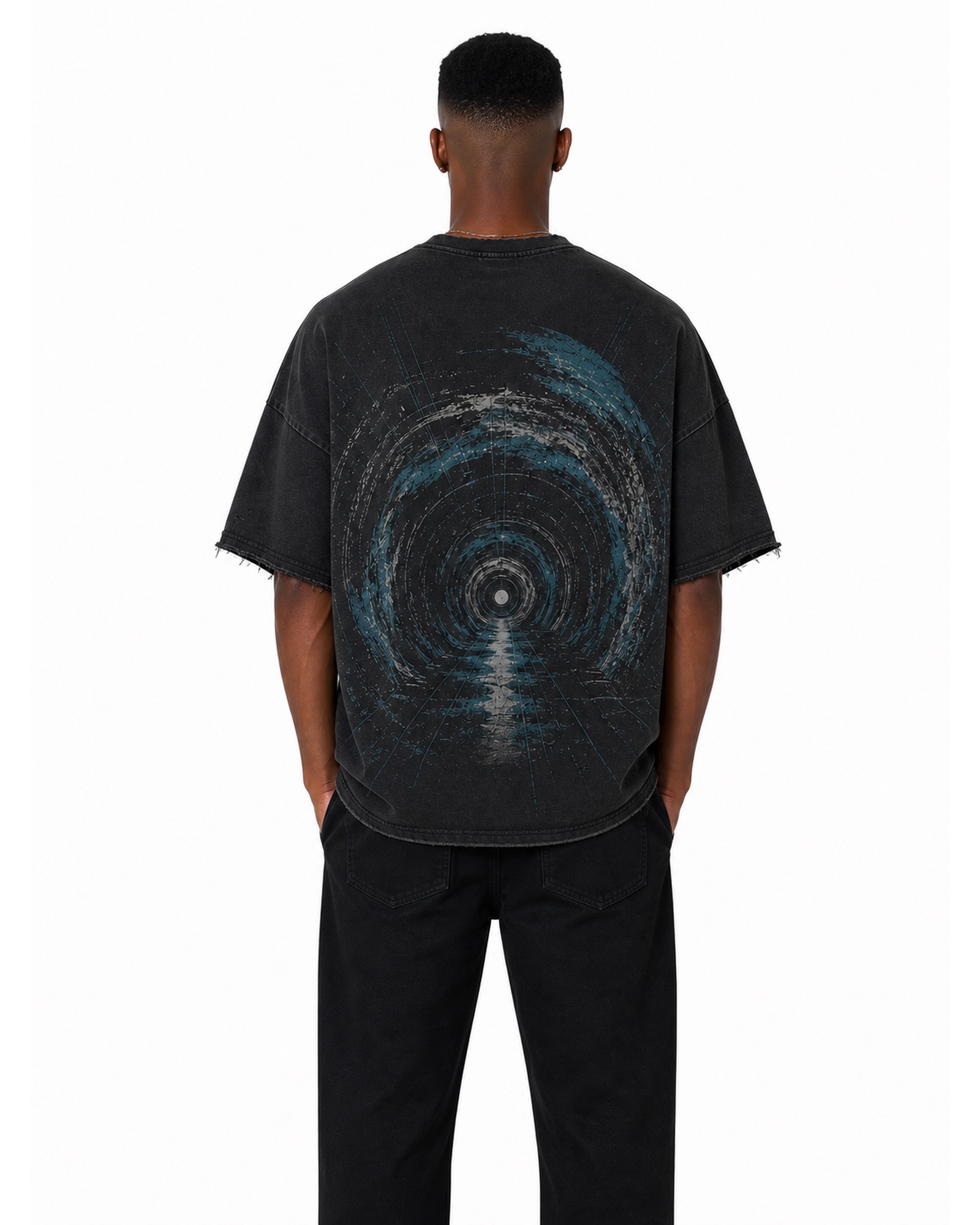 METRO Midnight Vortex Graphic Tee back product view on a white background