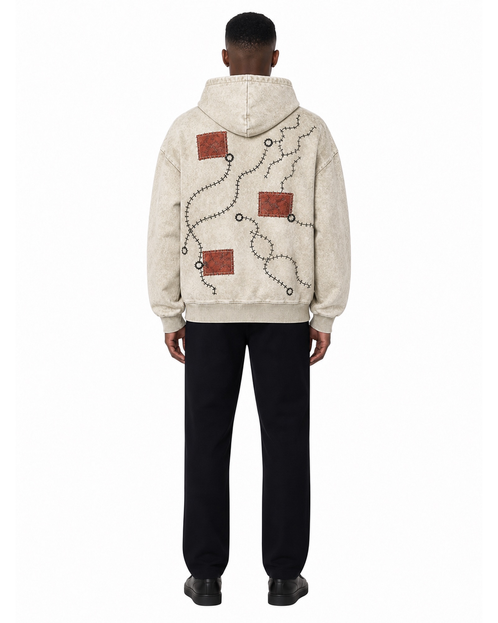 METRO Parchment Route Zip Hoodie back product view on a white background