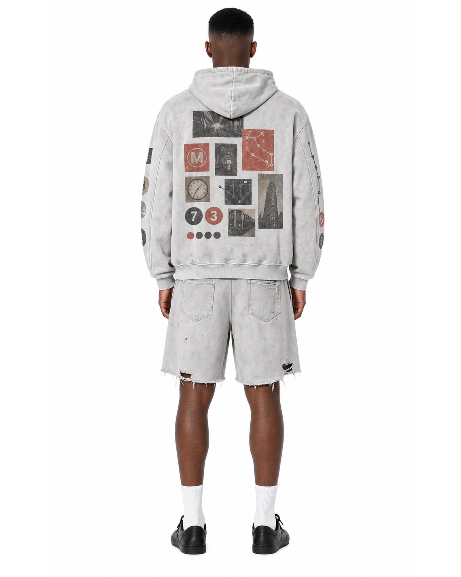 METRO Paper Route Hoodie Set back product view on a white background