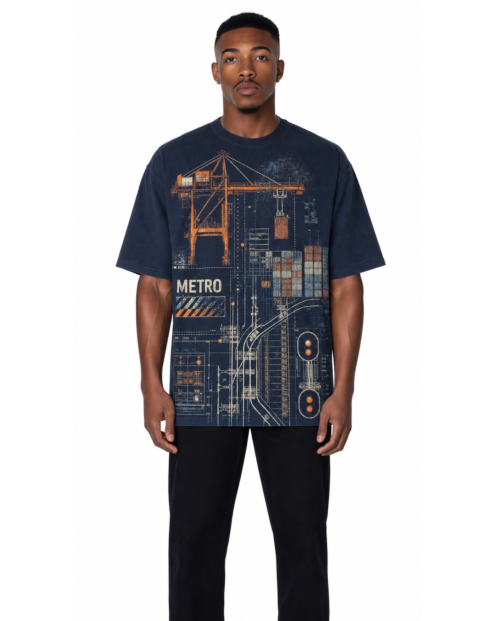 METRO Midnight Circuit Graphic Tee front product view on a white background