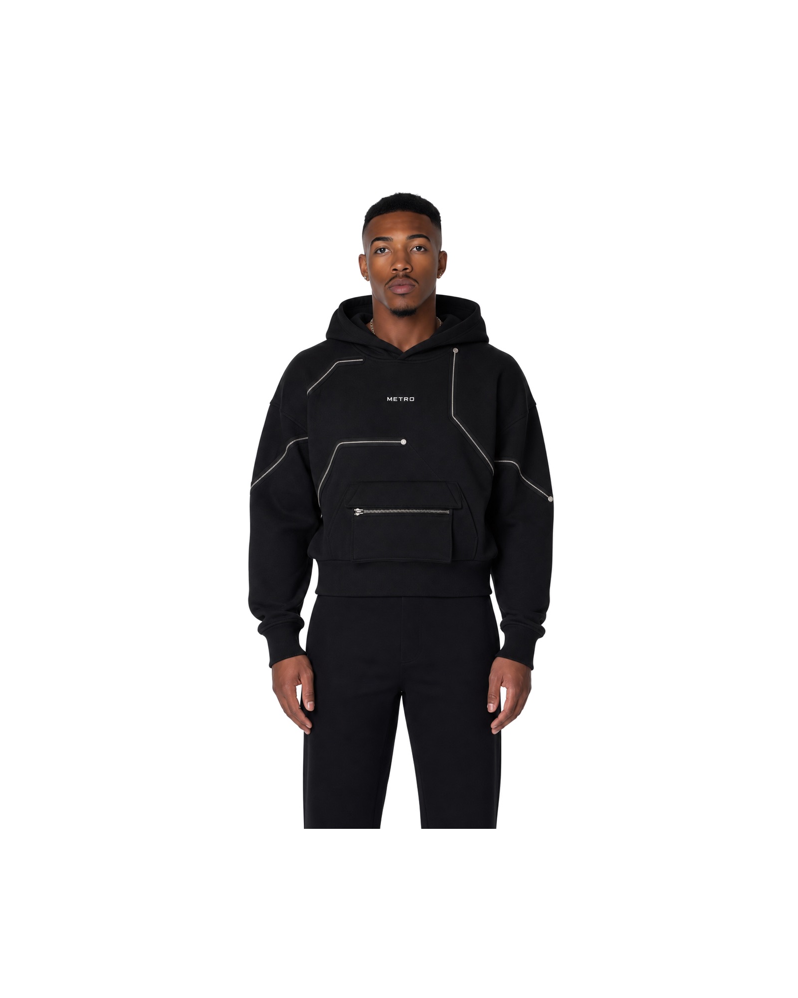 METRO Black Gate Utility Hoodie front product view on a white background