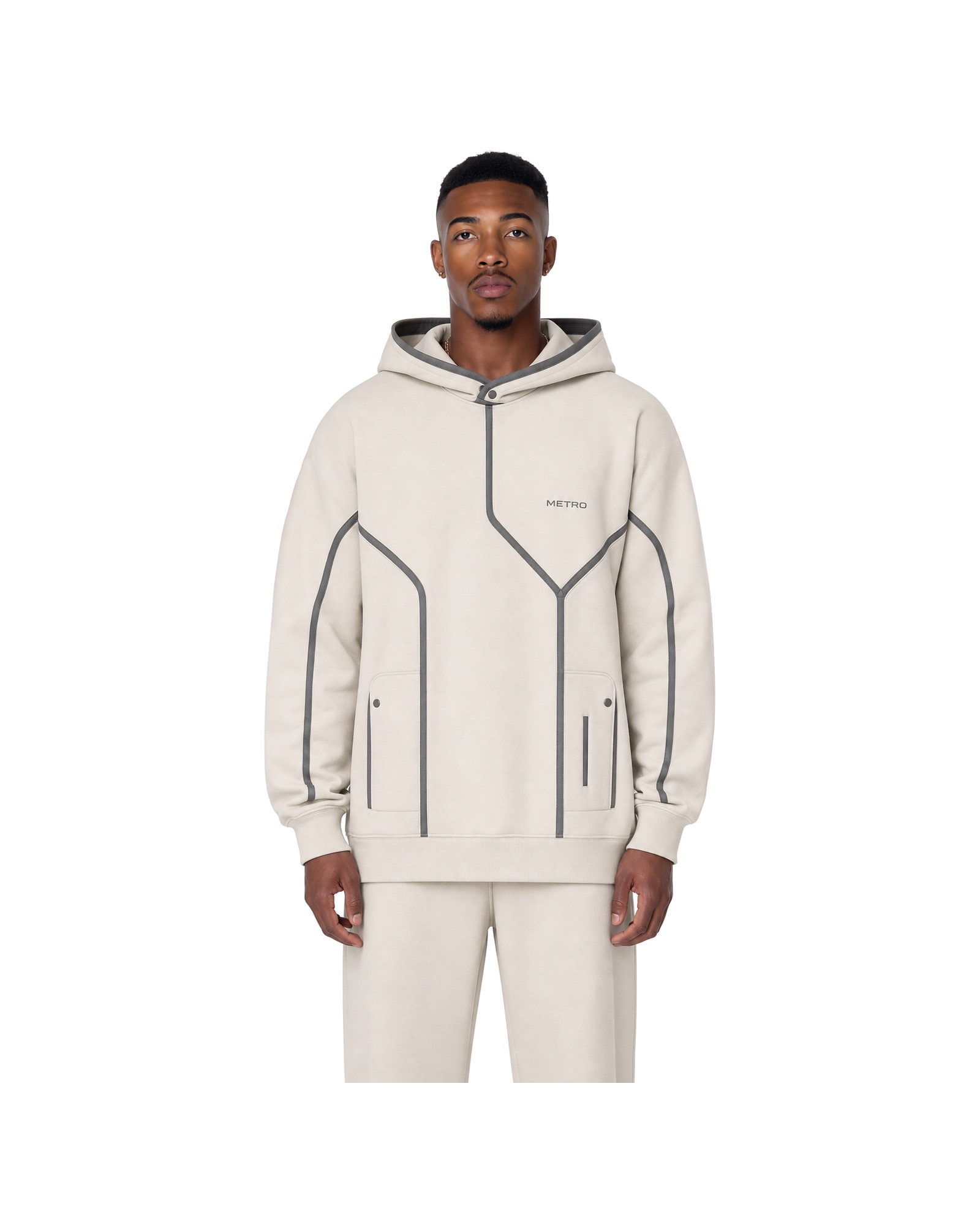 METRO Ivory Switchback Hoodie front product view on a white background