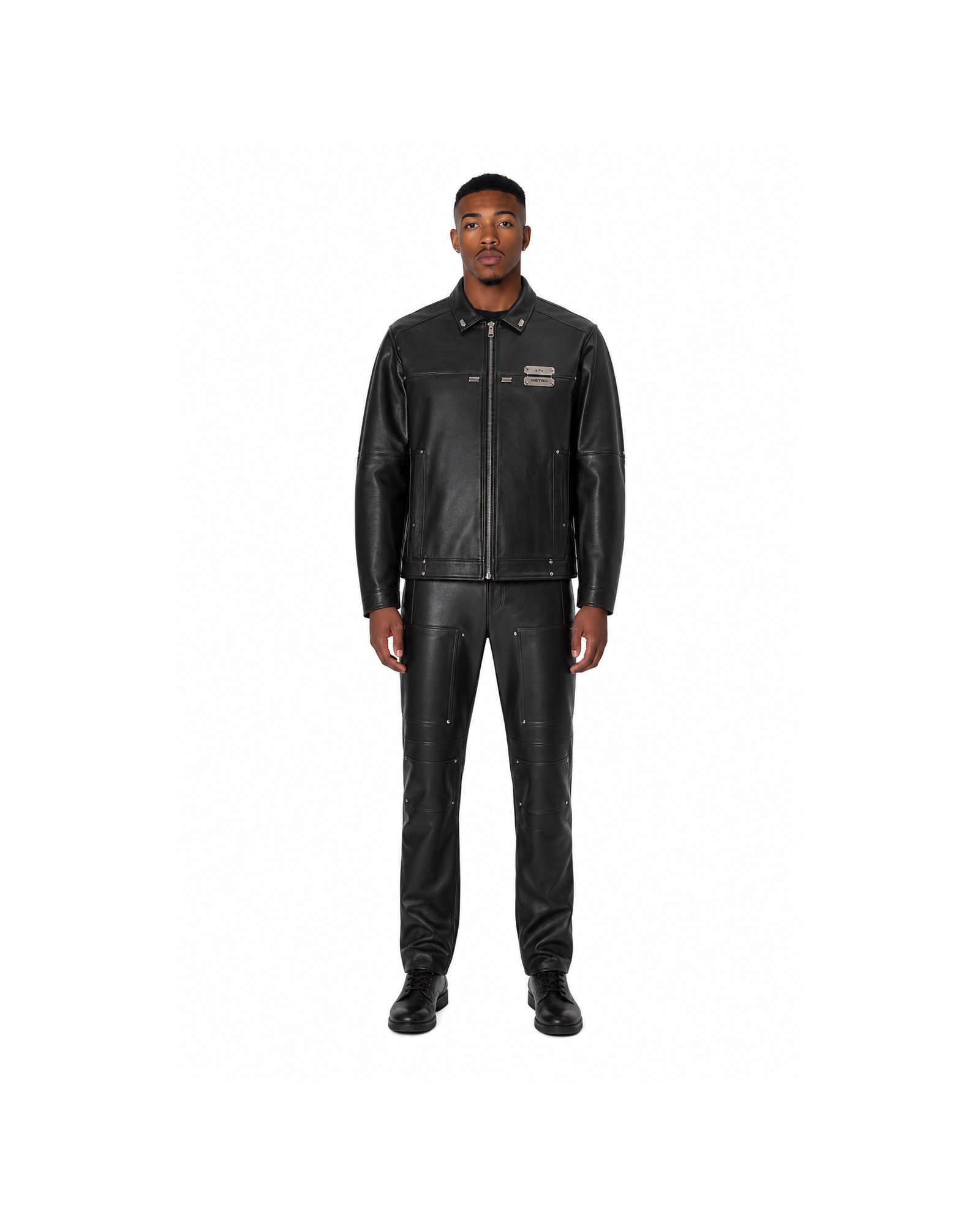 METRO Core Rider Leather Jacket front product view on a white background