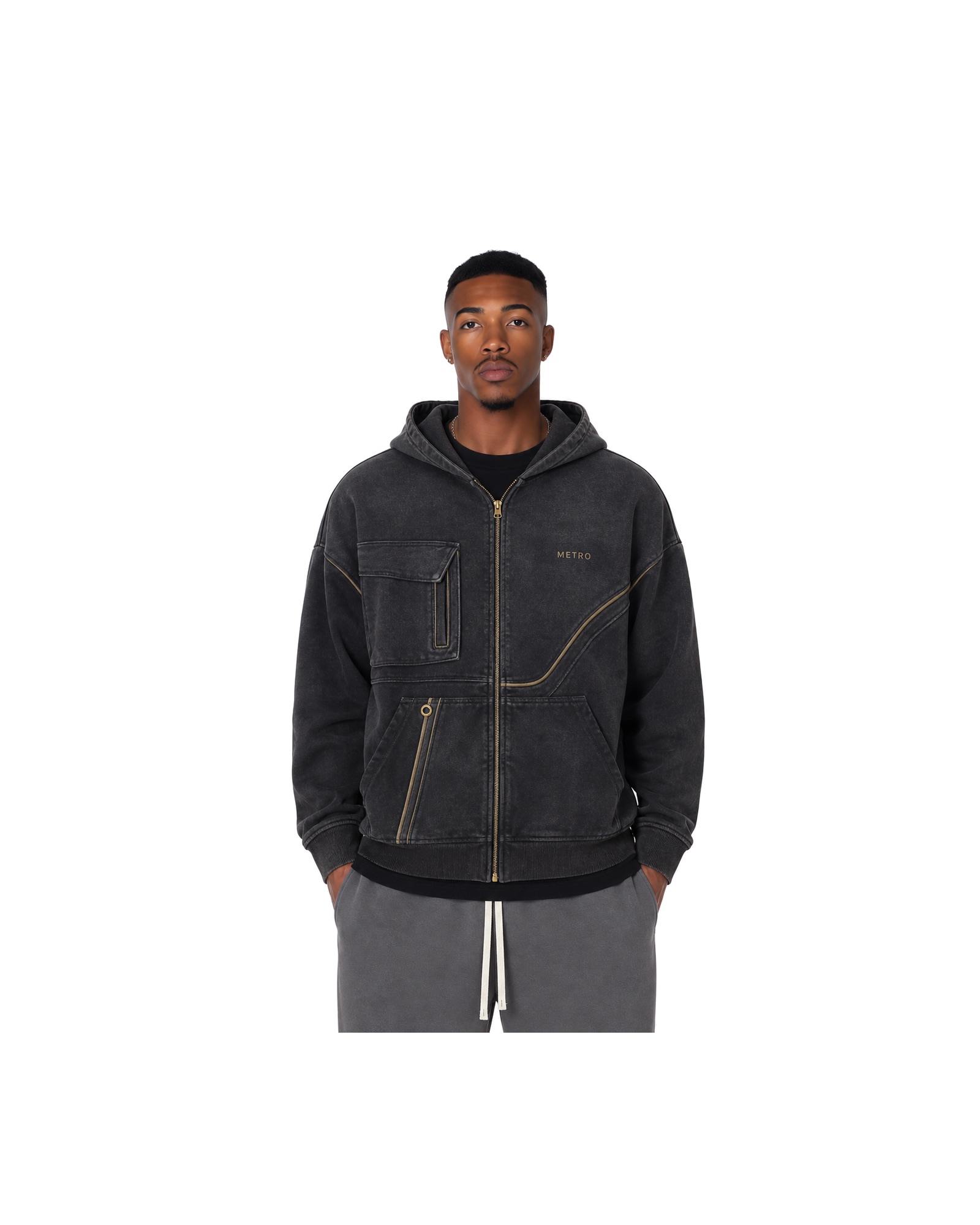 METRO Asphalt Route Zip Hoodie front product view on a white background