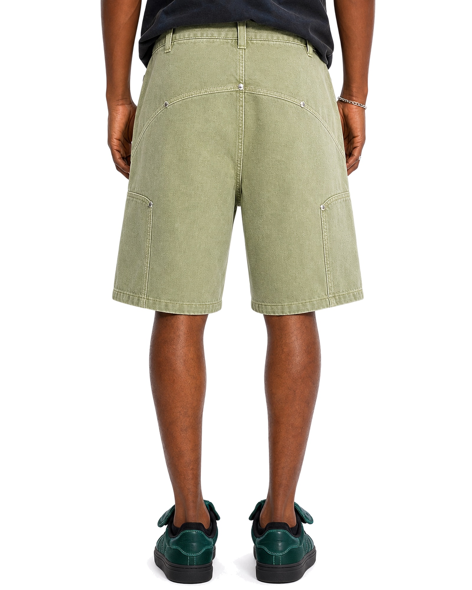 METRO Olive Platform Denim Shorts back product view on a white background