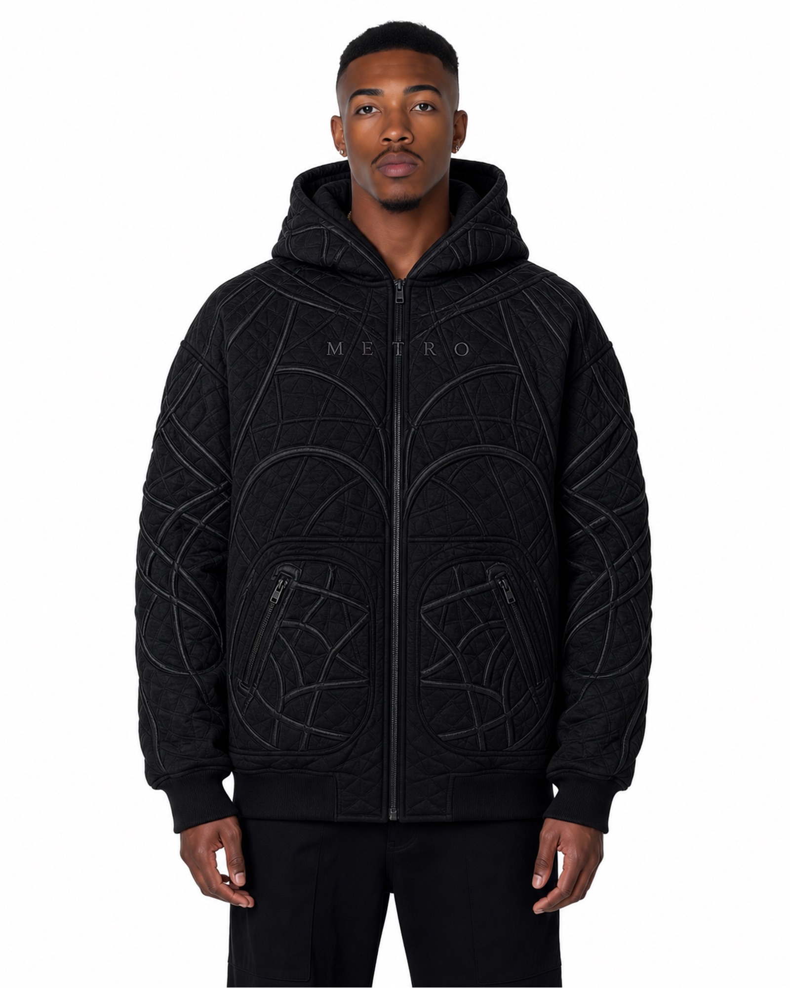 METRO Black Orbit Quilted Parka front product view on a white background