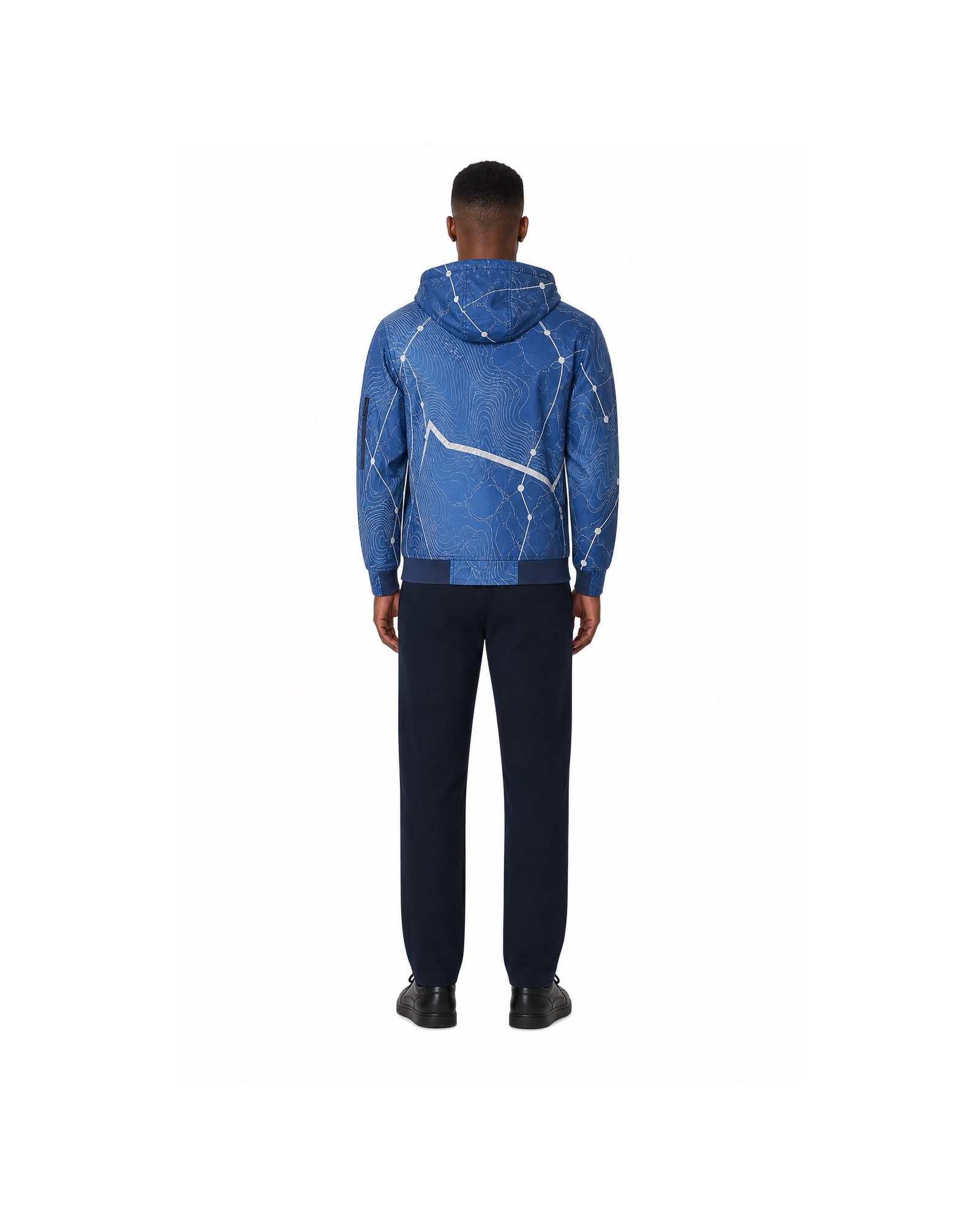 METRO Blue Circuit Hooded Jacket back product view on a white background