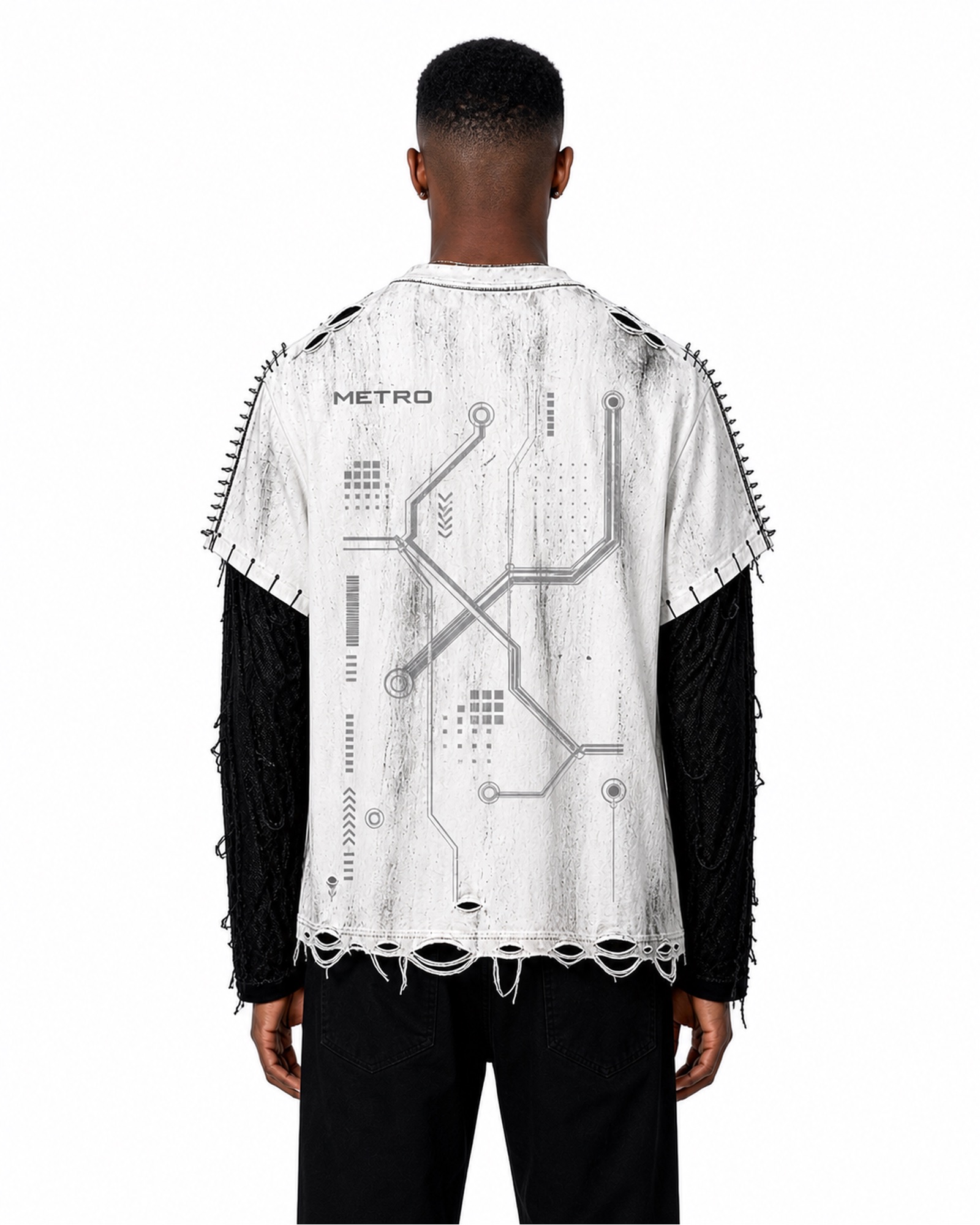 METRO White Vector Layered Tee back product view on a white background