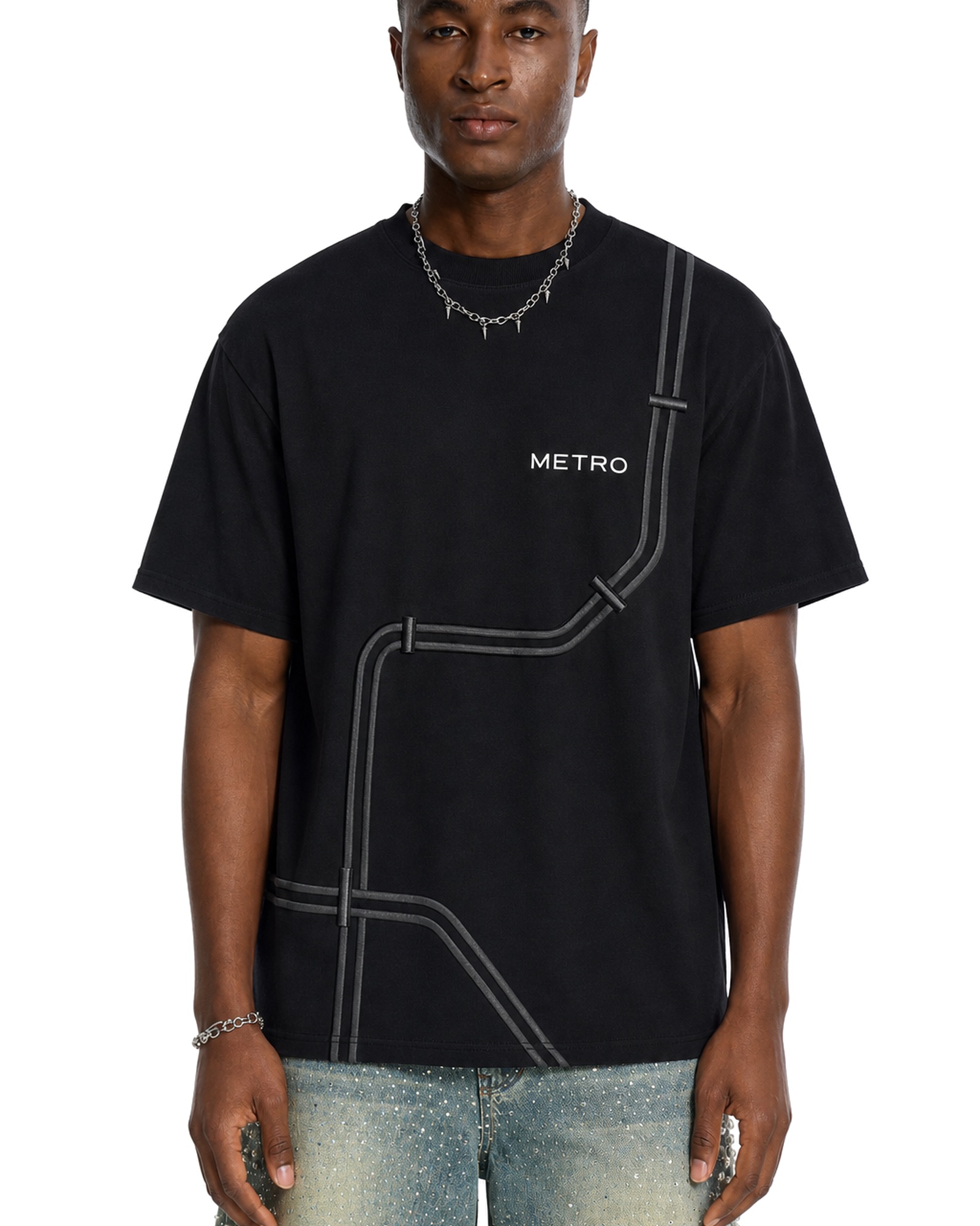METRO Shadow Loop Graphic Tee front product view on a white background