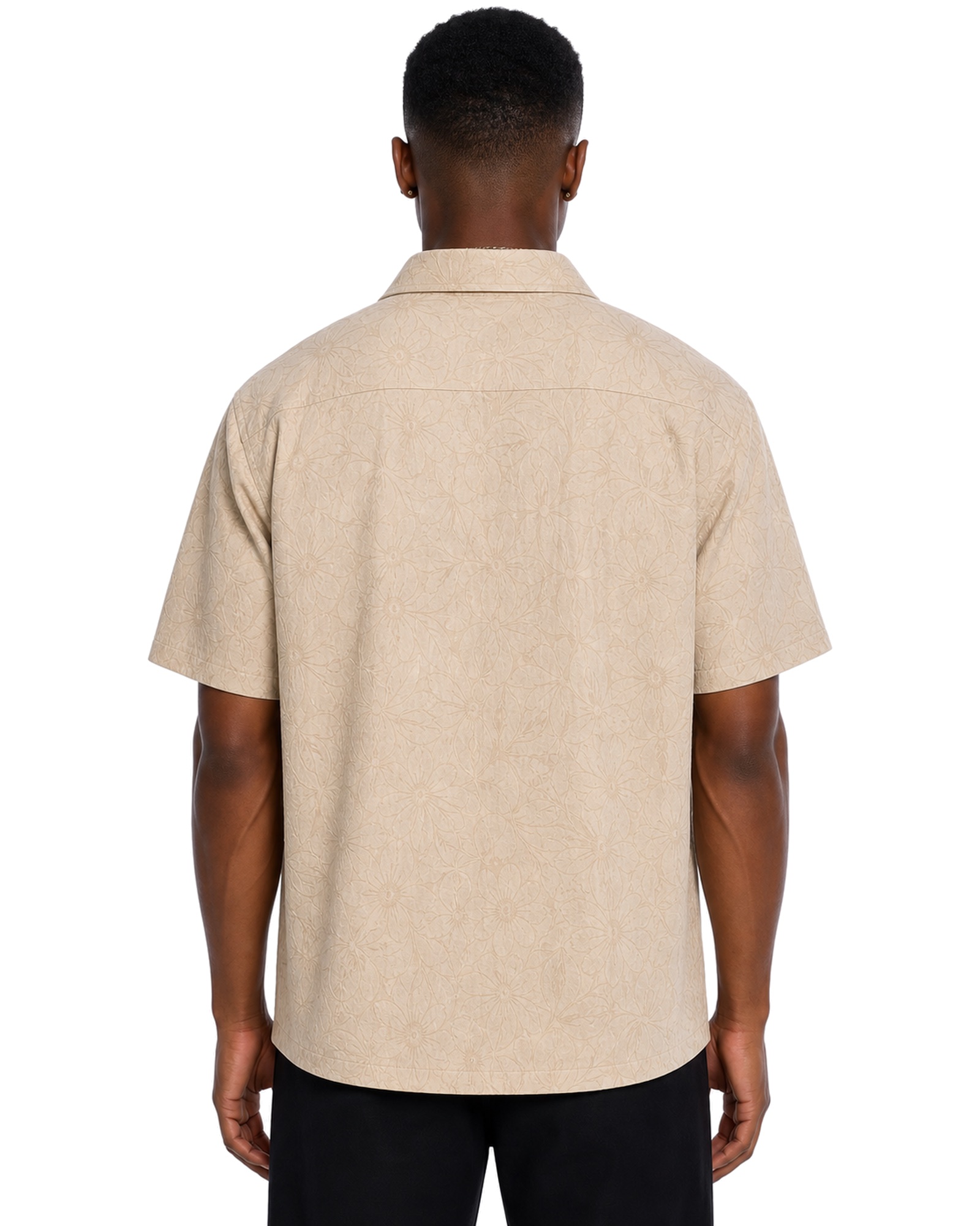 METRO Sand Grid Camp Shirt back product view on a white background